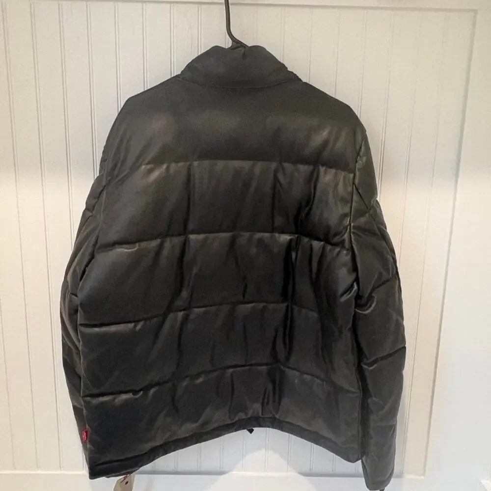 Levis black leather puffer jacket
